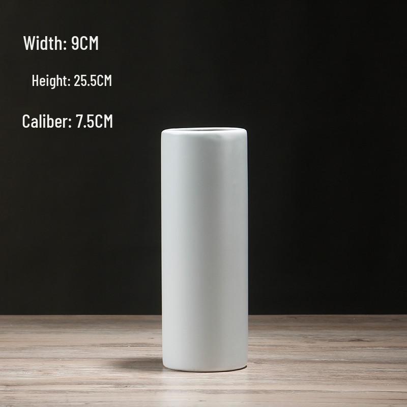 Nordische Weiße Matte Keramik Zylindrische Vase - Minimalistische Heimdeko für Frische/Trockenblumen