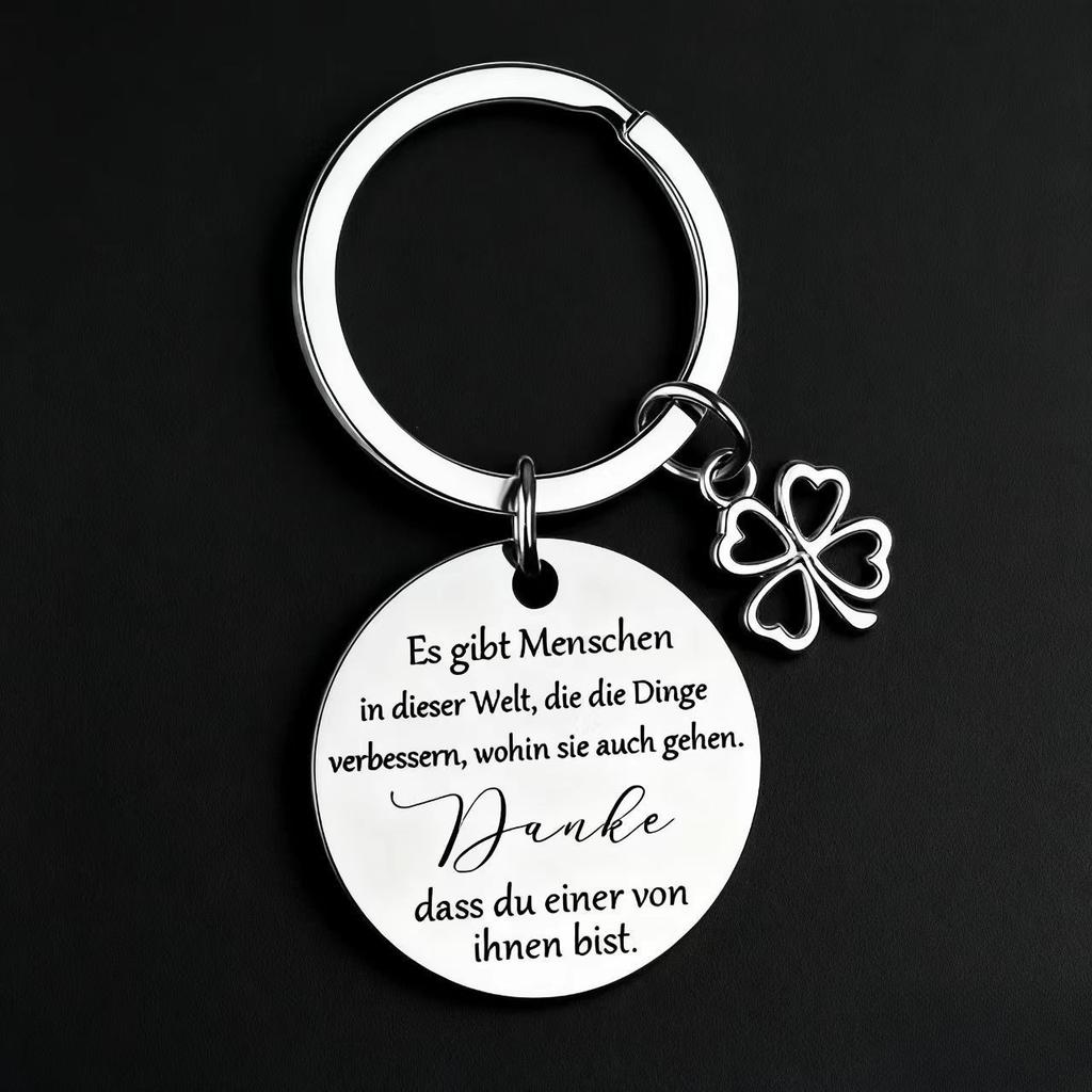 German Stainless Steel Keychain Inspirational Blessing for Colleagues Friends Four Leaf Clover Pendant Gift Keychain for Backpack Bag Pendant