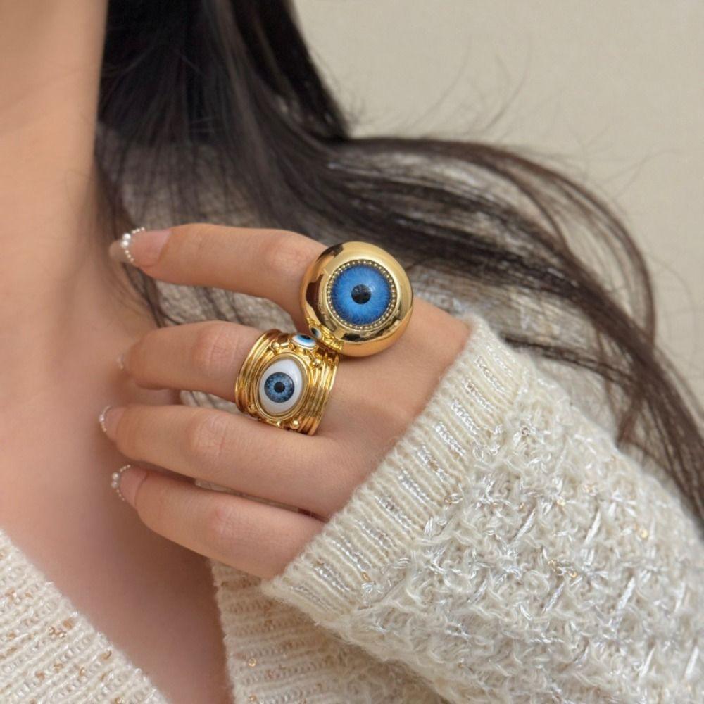 Geometric Exaggerated Ring Y2K Vintage Gold Ring Personality Demon Eye Ring  Friends