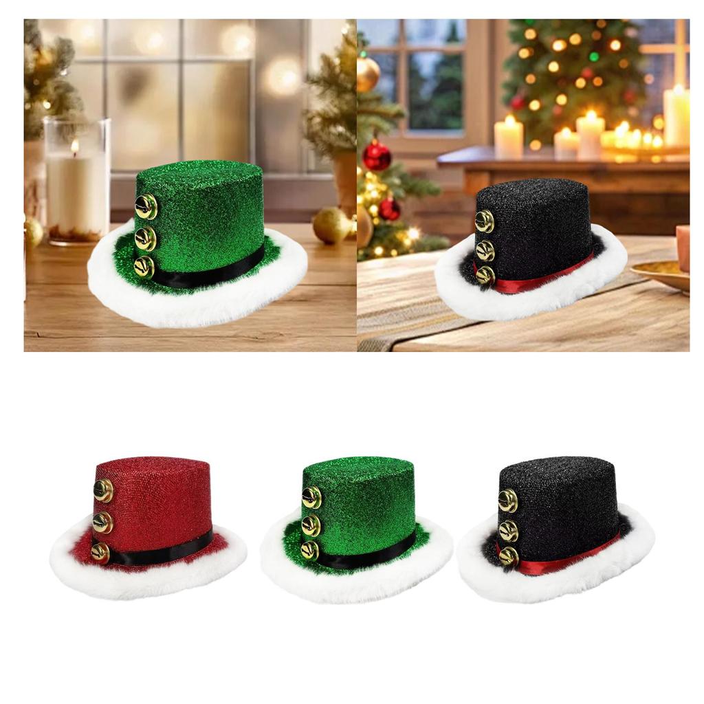 Christmas Top Hat Plush Trim Funny Santa Cap Lightweight Costume Hat for Masquerade Nightclub Festive Event