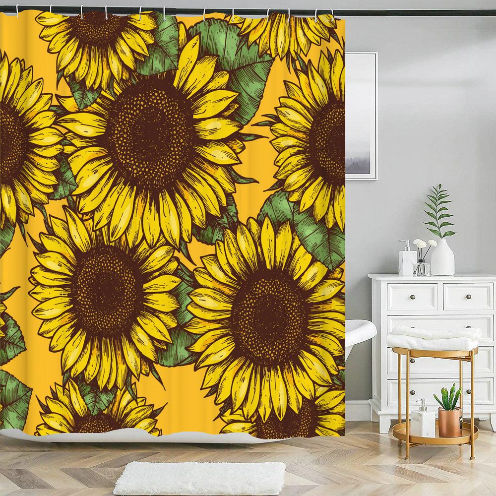 High Quality Colorful Flowers Plant Leaves Shower Curtains Waterproof Bathroom Curtain Bath Curtain With Hooks Shower Curtain