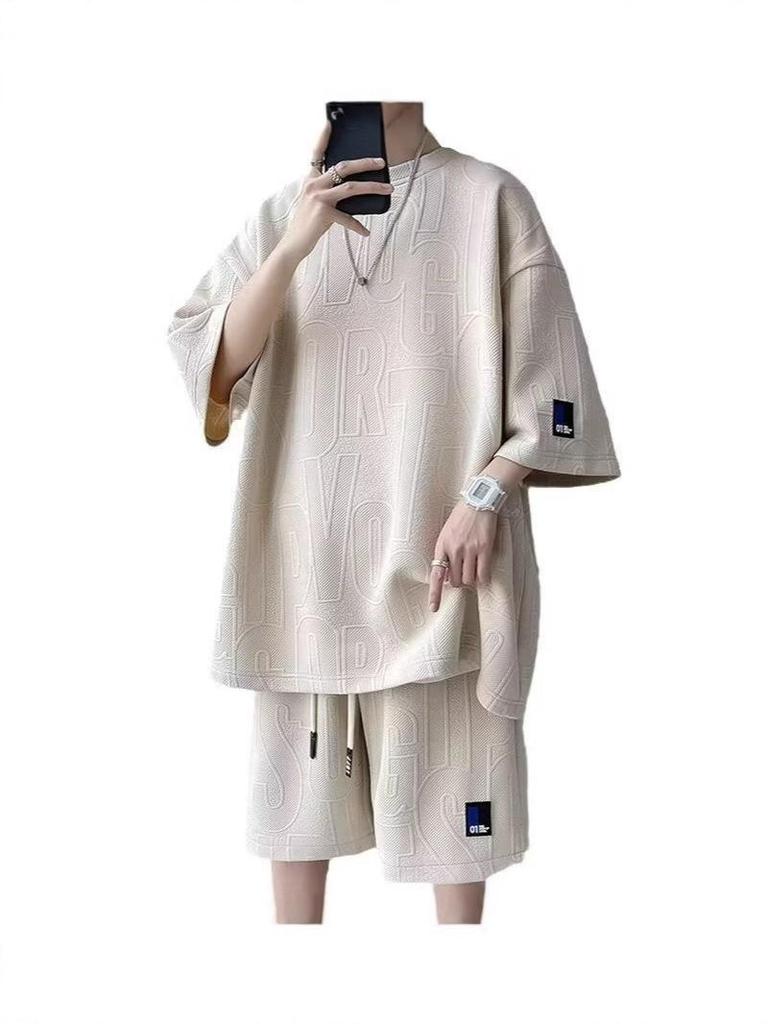 Men's Plus Size Loose Summer Casual Outfit Set - Short Sleeve & Shorts