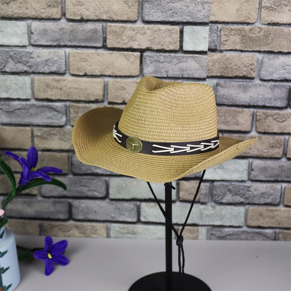 Tibetan retro calf head belt top hat outdoor travel men and women sunshade sunscreen big brim cool hat western cowboy hat