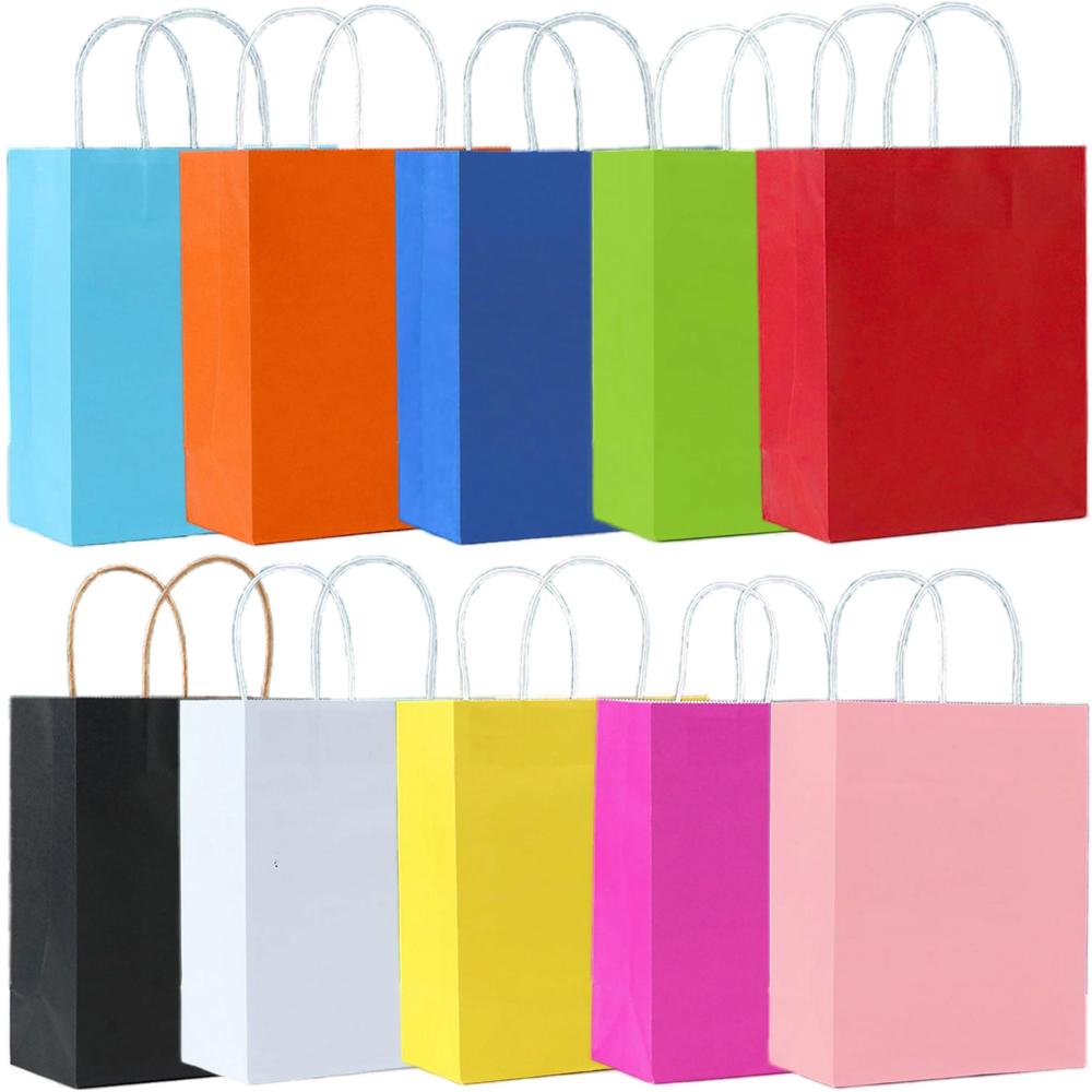 5/10/25/50/100pcs Candy Colorful Shopping Bags With Handle Kraft Paper Bags for Wedding Birthday Party Decoration Gifts Supplies 5