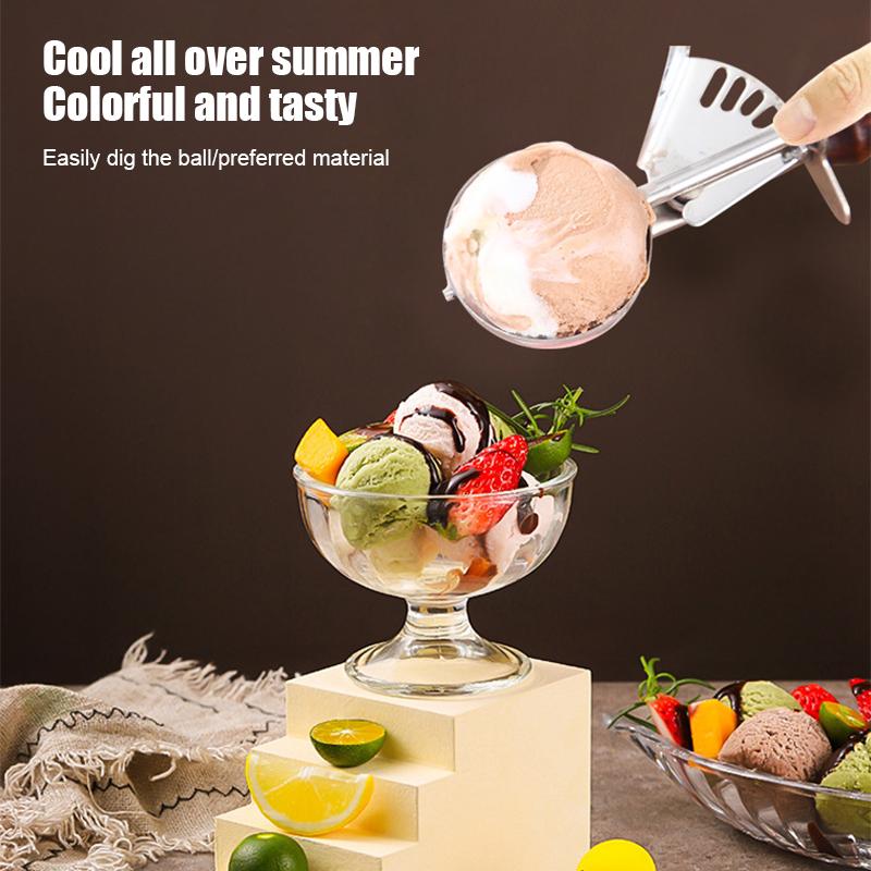 304 Stainless Steel Ice Cream Scoop Redwood Handle Household Kitchen Professional Tools Ice Cream Fruit and Popsicle Scoop New