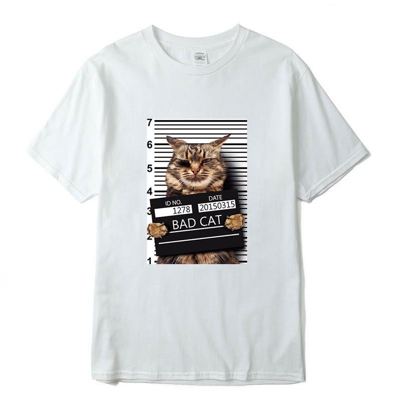 Funny Crime Cat Print Casual O-neck Loose Men Women Tee Shirt Summer Humor Unisex Short-sleev Casual Creativity Streetwear Tops