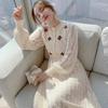 Knitting Maxi Dresses for Women Female Korea Style Slim Embroidery Wool Long Sleeve Woman Dress Party 2021 Autumn Winter