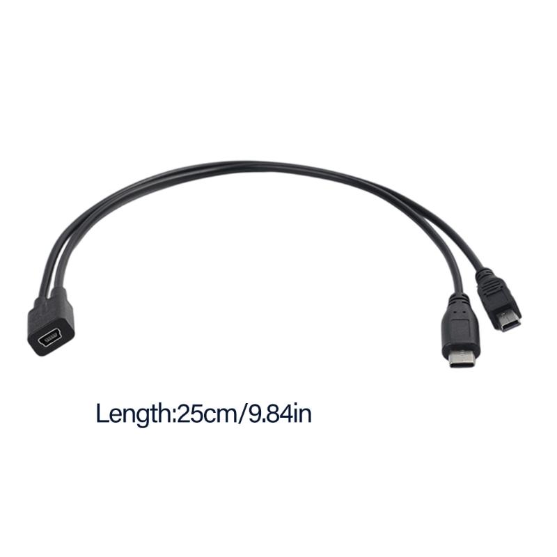 25cm Mini USB 5P Female To Type C Male With Mini USB 5P Male Charging Cable Cord For Phones And Tablets Various Devices