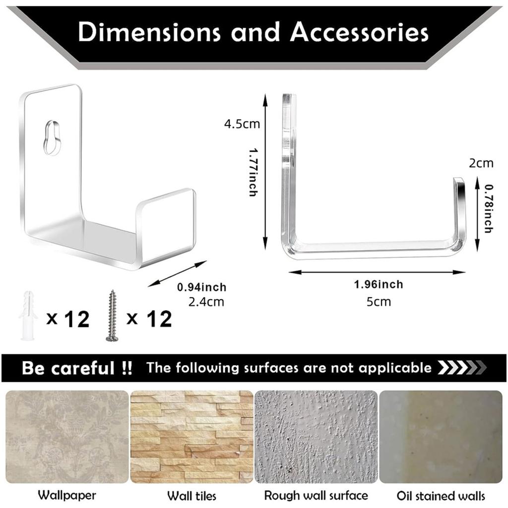 12pcs Clear Record Shelf Wall Mount Vinyls Holder Acrylic Album Records Holder Display Stand Bracket Home Decorations