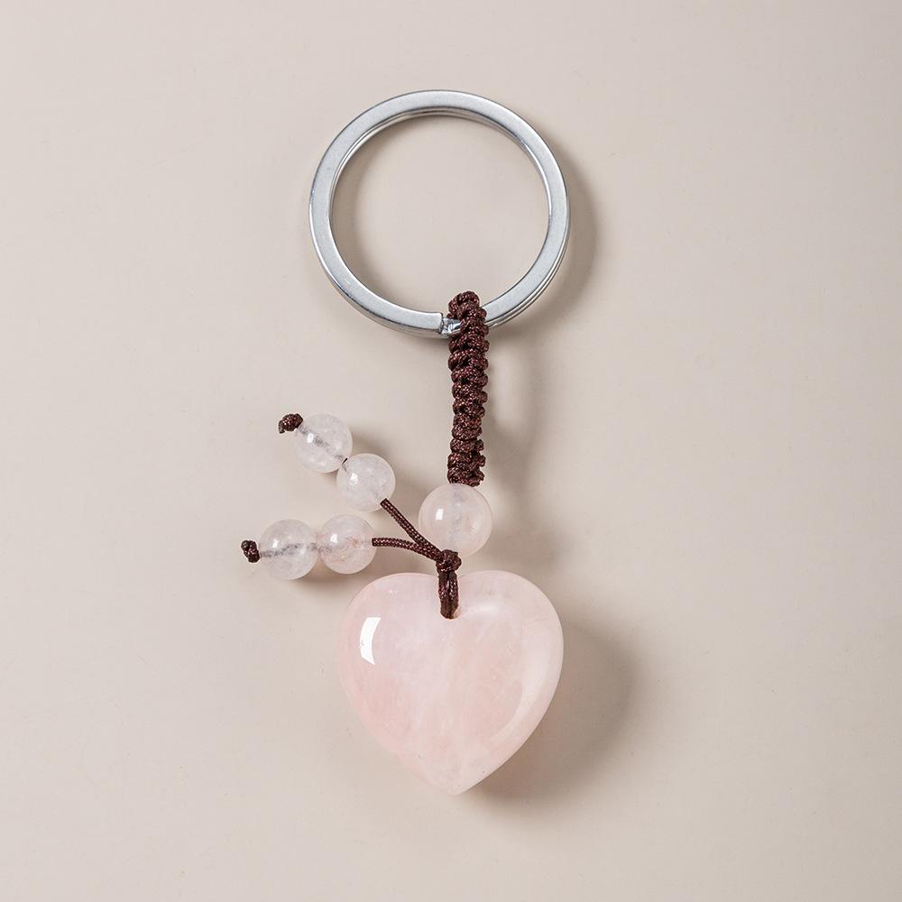 1PC Natural Stone Heart Keychain Healing Crystal Stone Rose Quartz Jewelry Tassel Keyring Bag Charms for Handbags