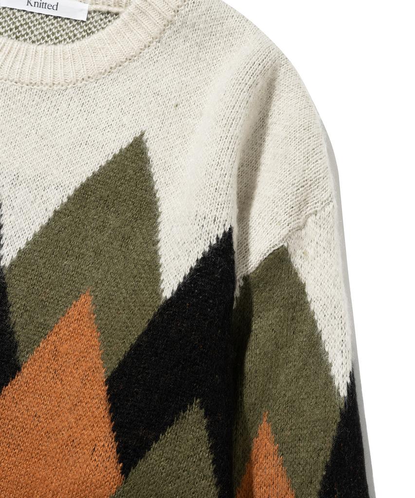KNITTED Bulky Brush Argyle Knit Khaki