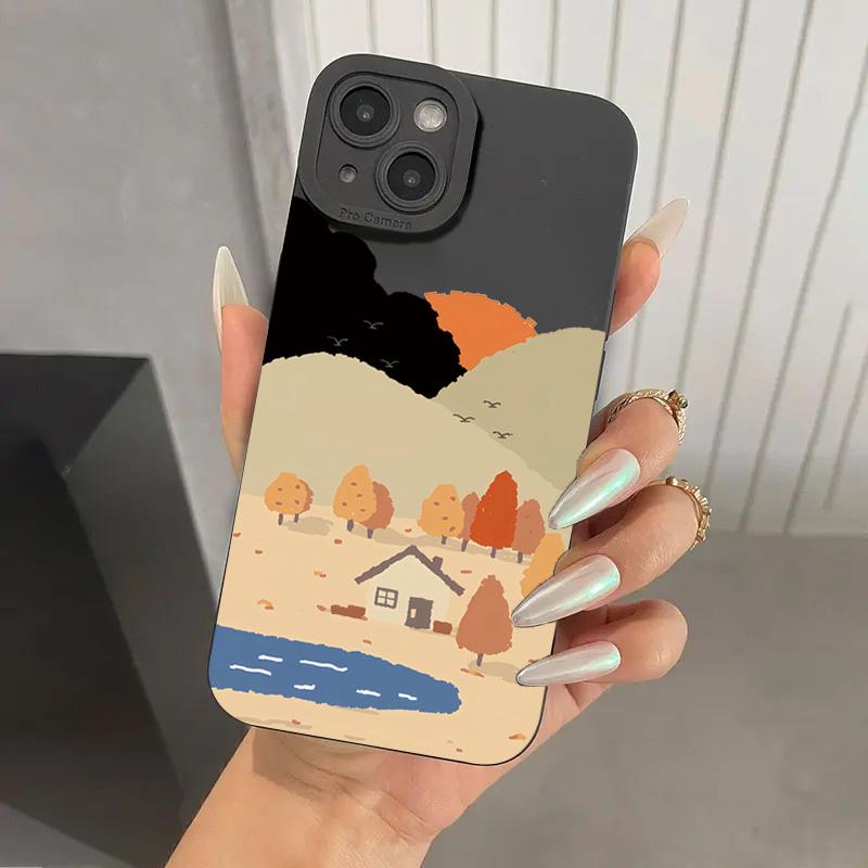 Rural Scenery PaintingFor iPhone 16 Pro Max 15 14 13 12 11 XS X XR 7 8 16 Plus SE 2020 16E Silicone Case Shockproof Soft Cover