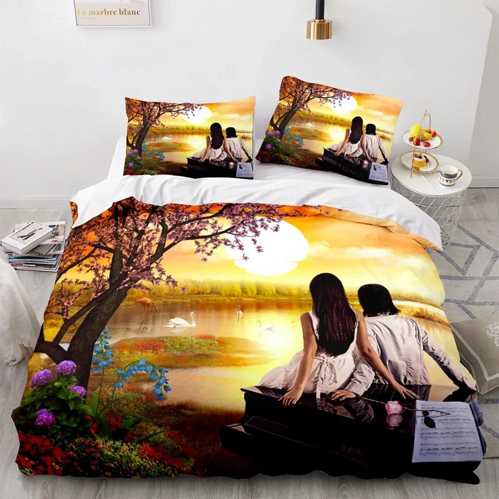 Couple Lovers Gift Duvet Cover Set Love Comforter Cover Valentine's Day Bedding Set Queen King Size 2/3pcs Polyester Quilt Cover