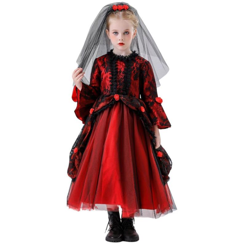 Halloween costume, vampire witch red ghost bride princess dress dress dress, children's veil