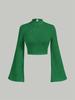 Long Sleeve Crop Top Phumee Textured Mock Neck Solid color A1144