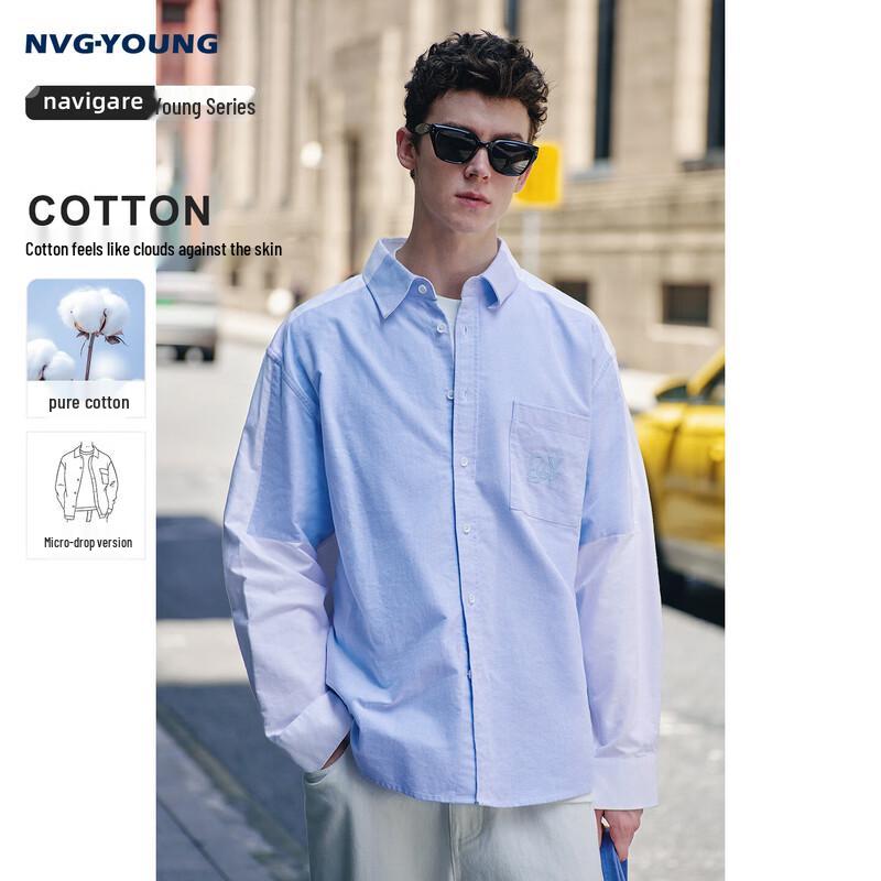 

NVG YOUNG Men s Spliced Cotton Long Sleeve Shirt S