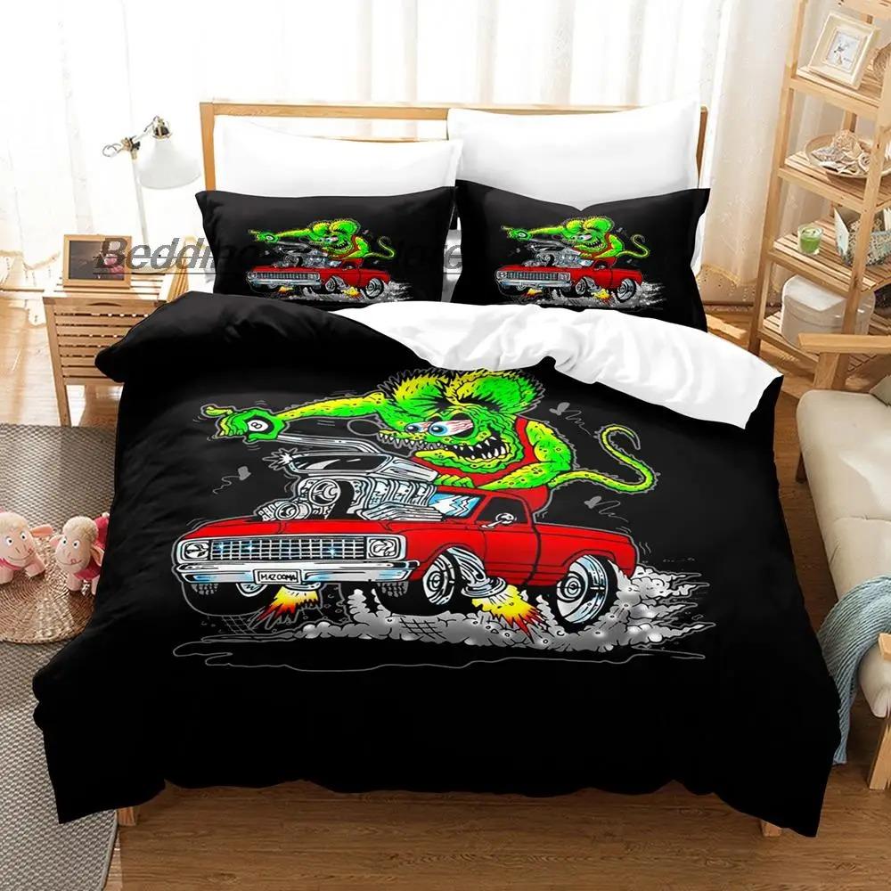 New Rat Fink Bedding Set Single Twin Full Queen King Size Bed Set Aldult Kid Bedroom Duvetcover Sets 3D Anime Bed Sheet Set Tool