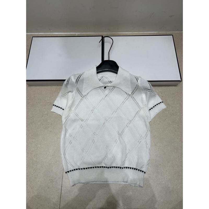 European-Style Luxury Diamond Pattern Knit Top with Lapel - 2026 Summer Arrival