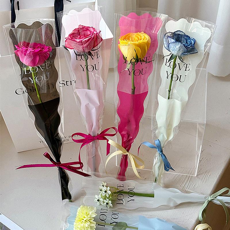 50Pcs Iridescent Single Rose Sleeves Diy Transparent Flower Wrapping Bag Floral Material Packaging Waterproof