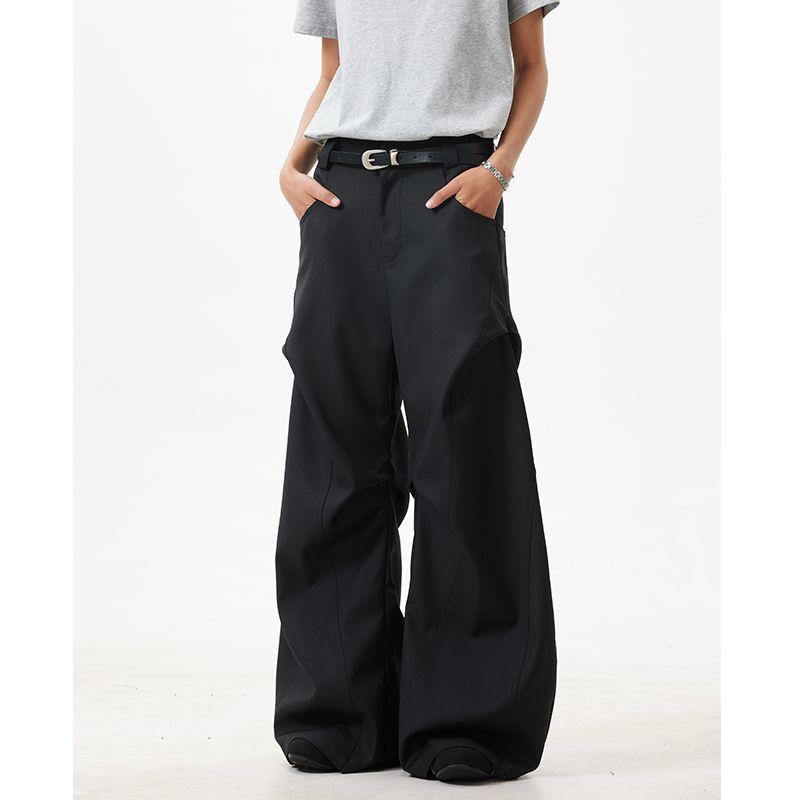 

Acrardic Three-Dimensional Design Sense Pleat High Street Suit trousers Men s Trendy Cleanfit Straight Drape Casual Trousers Black 2XL