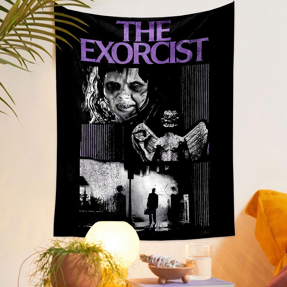 The Exorcist Horror Tapestry Wall Hanging, Classic Demon Movie Art, Spooky Wall Decor for Bedroom Man Cave