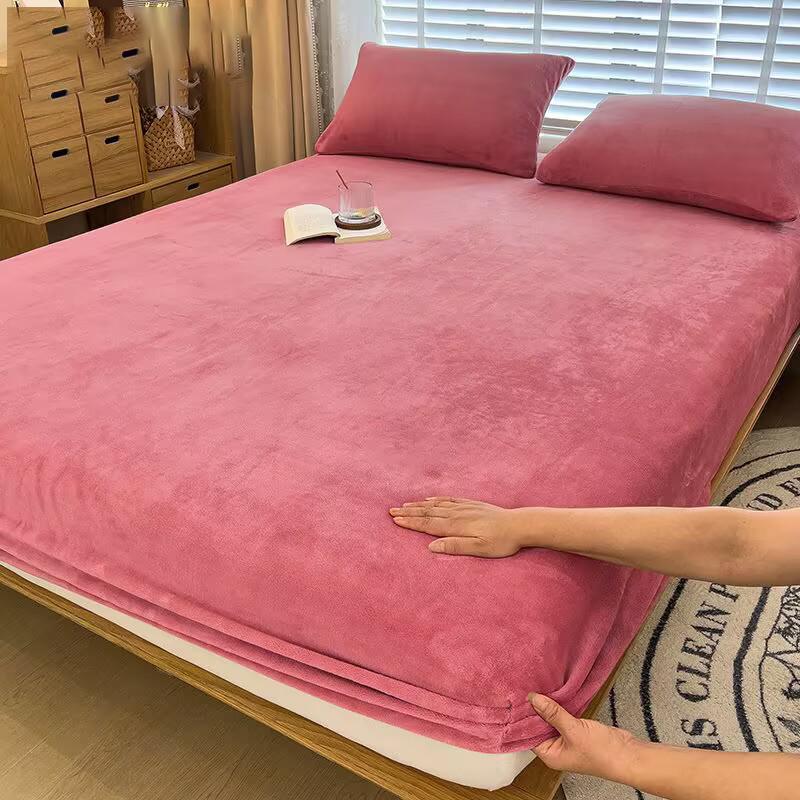 Soft Warm Plush Fitted Sheet Elastic Mattress Cover Fluffy Coral Fleece Bed Linen Winter Couple Luxury Double Bed Bedding