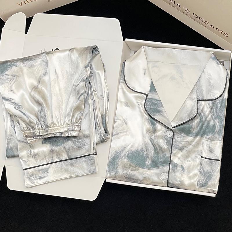 

Пижама для девочек, атласная домашняя одежда, длинная, короткая, модная, с милым принтом кота, летняя, тонкая, для женщин, шелковый домашний комплект M