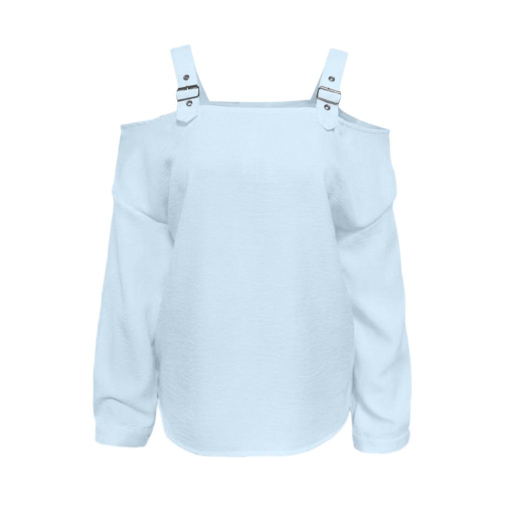 Women’s Off Shoulder Long Sleeve Strap Casual Loose Fit Blouse Top for Daily Wear Work or Travel Outfits