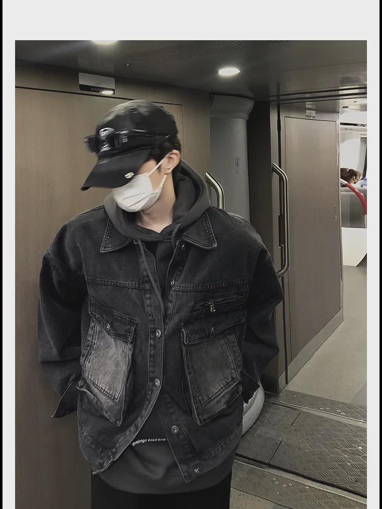 Boys' Retro Denim Jacket with Lapel, Zipper, and Faux Pockets - Loose Fit for Autumn/Winter 2023