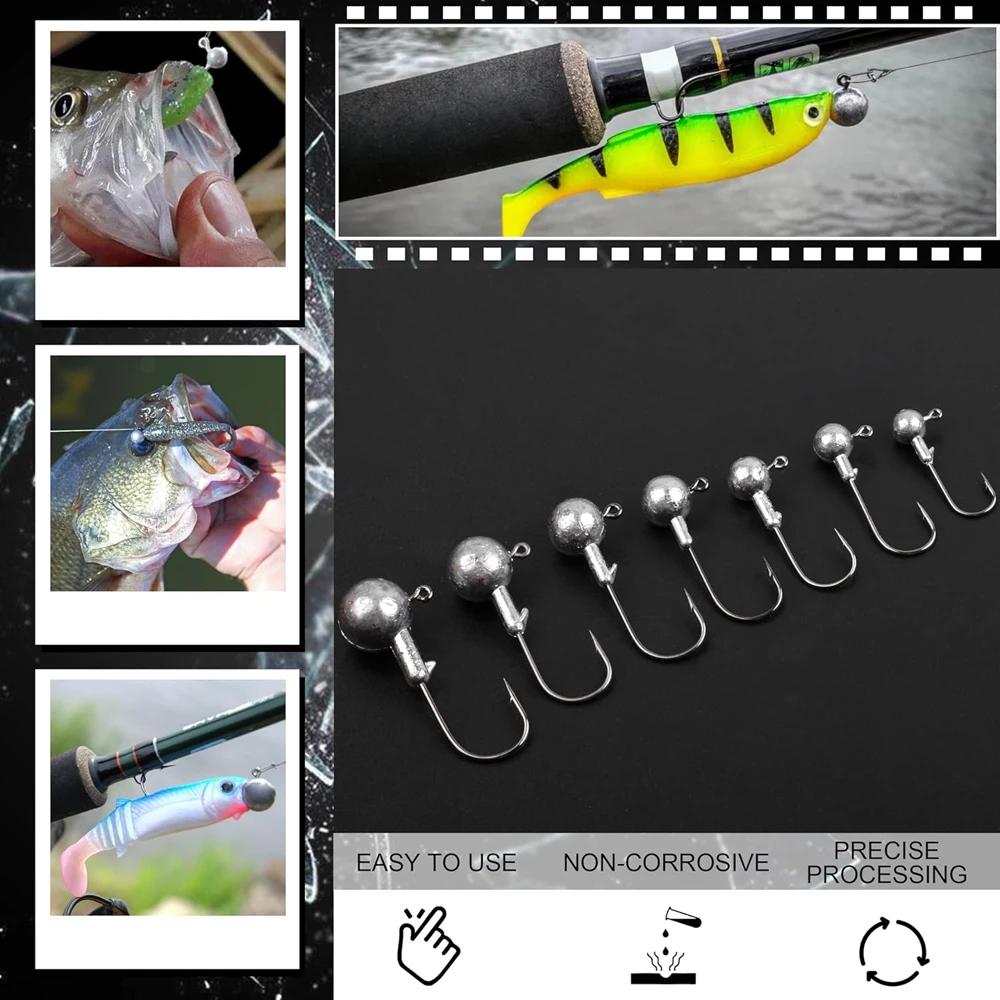 Metal Jig Head Fishing Hook 20/30/40/50pcs/Box 1g 1.5g 2g 3.5g 5g 7g 10g 20g Jig Hooks for Soft Worm Lure Carbon Steel Fishhooks