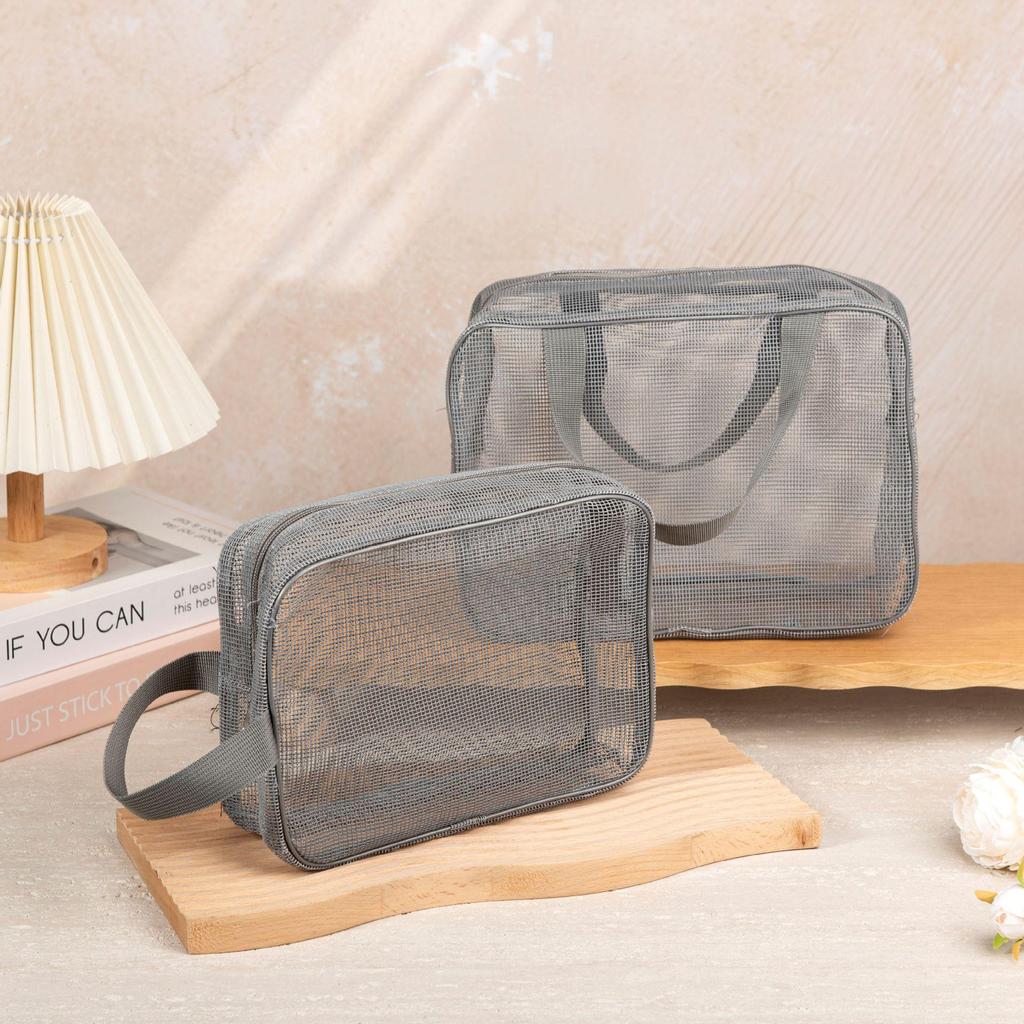 Portable Black Leak-Proof Mesh Bag for Bath, Gym, and Storage - Unisex Shower and Makeup Toiletries Bag