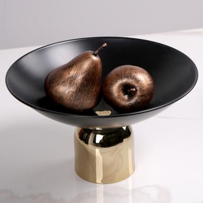 Negro Dorado Lujo Ligero Metal Redondo Alto Plato de Fruta Bandeja Adornos Sala de Exposición Oficina de Ventas Sala de Estar Comedor Decoraciones