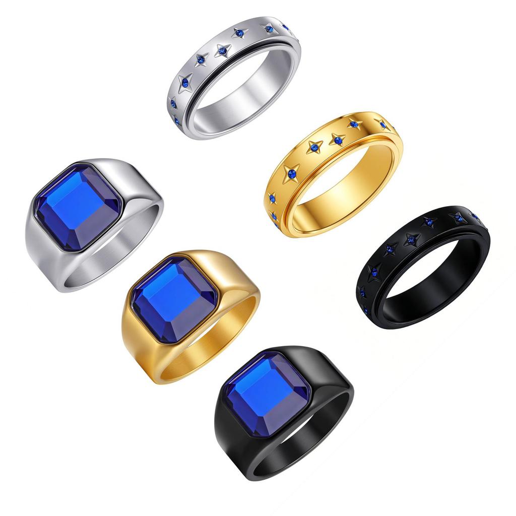 Sapphire Starry Sky Stainless Steel Couple Rings for Men & Women