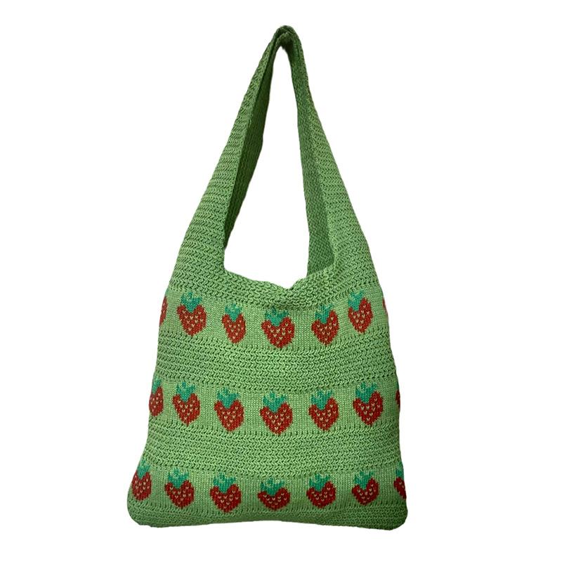 Casual Sweet Strawberry Print Knitted Shoulder Large Capacity Handbag Tote Bag  Shopping Handbags Women Gifts
