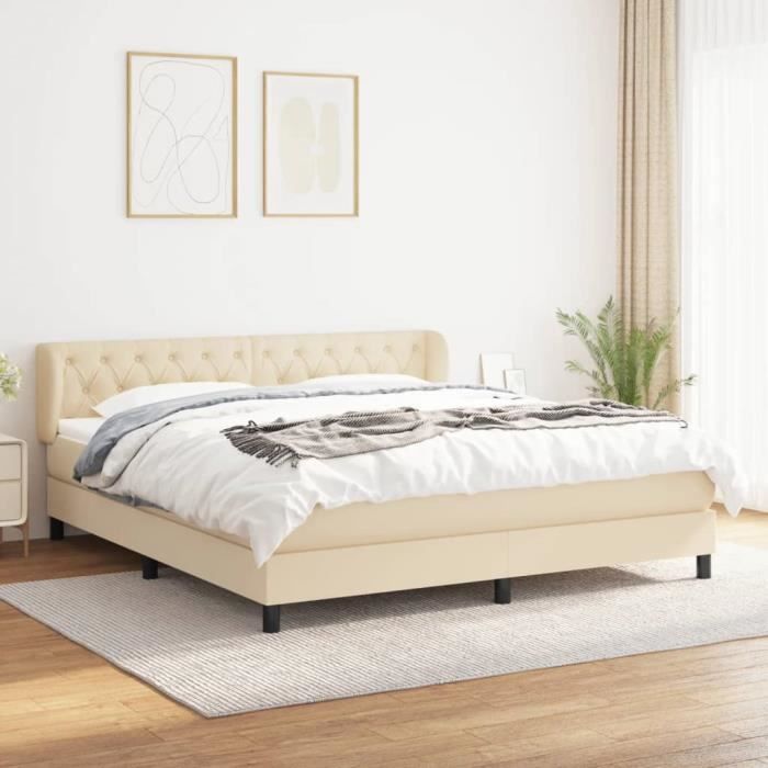 3126498 vidaXL Lit à sommier tapissier avec matelas Crème 160x200 cm Tissu