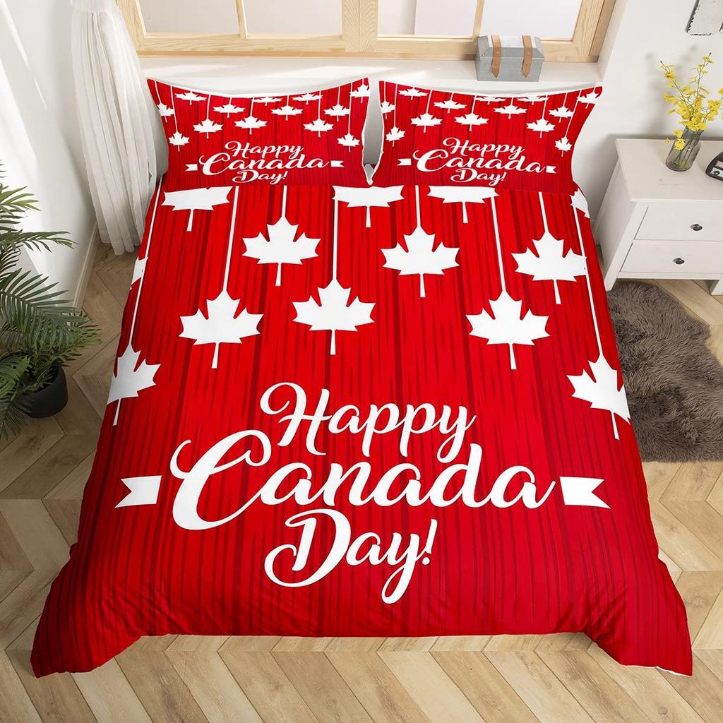 Ahornblatt Bettbezug King Kanada Nationalblume Bettwäscheset Herbst Pflanze Fallende Blätter Bettdeckenbezug Botanisches Unkraut Bettset