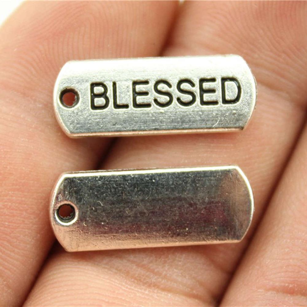 10 stuks Woord Tags Hanger Bedels Antiek Zilverkleur Gezegend Geloof Geloof Vertrouwen Familie Namaste Onbevreesd Droom Hoop Bedels