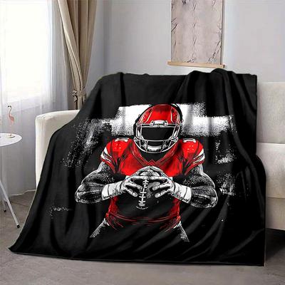 1pc Red Rugby Player Blanket, Lightweight Flannel Throw Blanket for Sofa, Bed, Travel, Camping, Living Room, Office, Couch, Chair, and Bed
