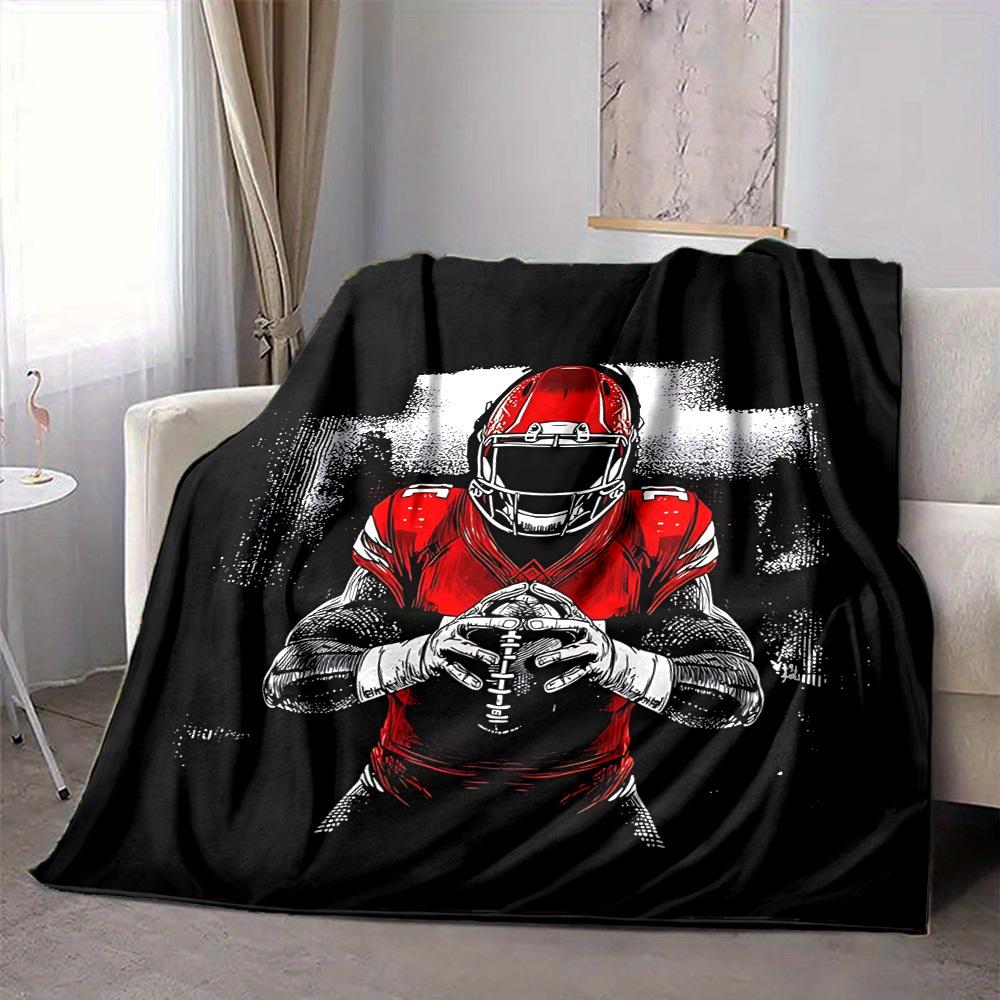 1pc Red Rugby Player Blanket, Lightweight Flannel Throw Blanket for Sofa, Bed, Travel, Camping, Living Room, Office, Couch, Chair, and Bed