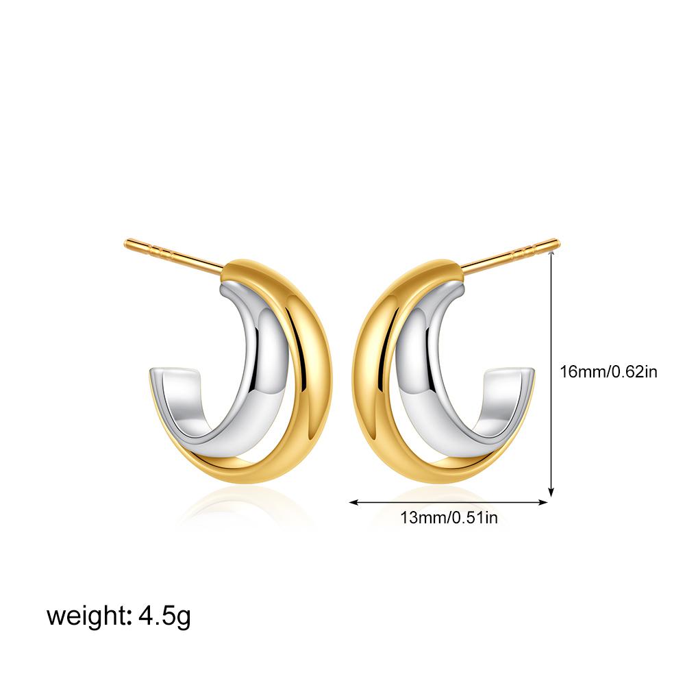 Punk Gold Silver Plated Mixed Color Double Circle Hoop Earrings for Women Stainless Steel Mini Hoops Vintage Jewelry Bijoux New