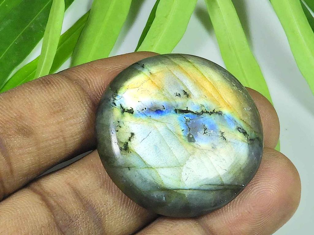 33X33MM Multi Fire Labradorite Round Cabochon Loose Natural Gemstone 74Cts. SK-3944