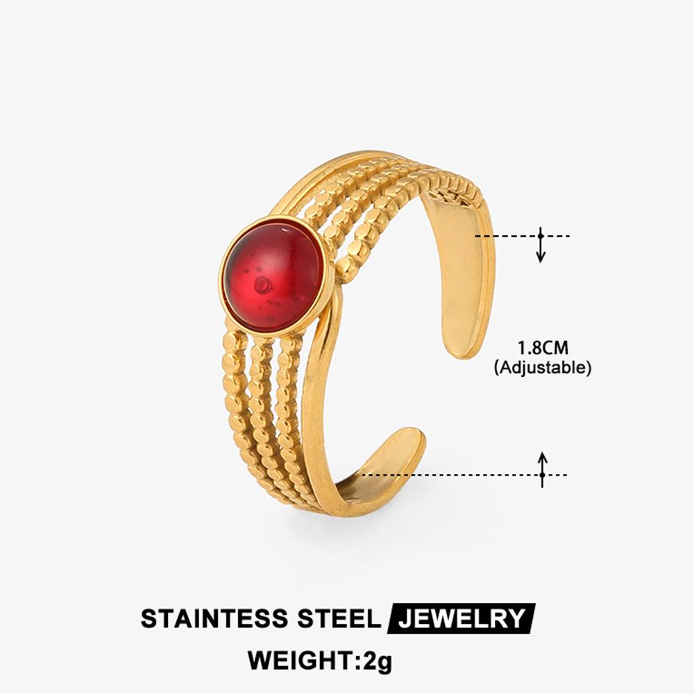 Adjustable Retro Titanium Steel Ring with Color Stones – Trendy, Non-Fading, High-End Style for Women