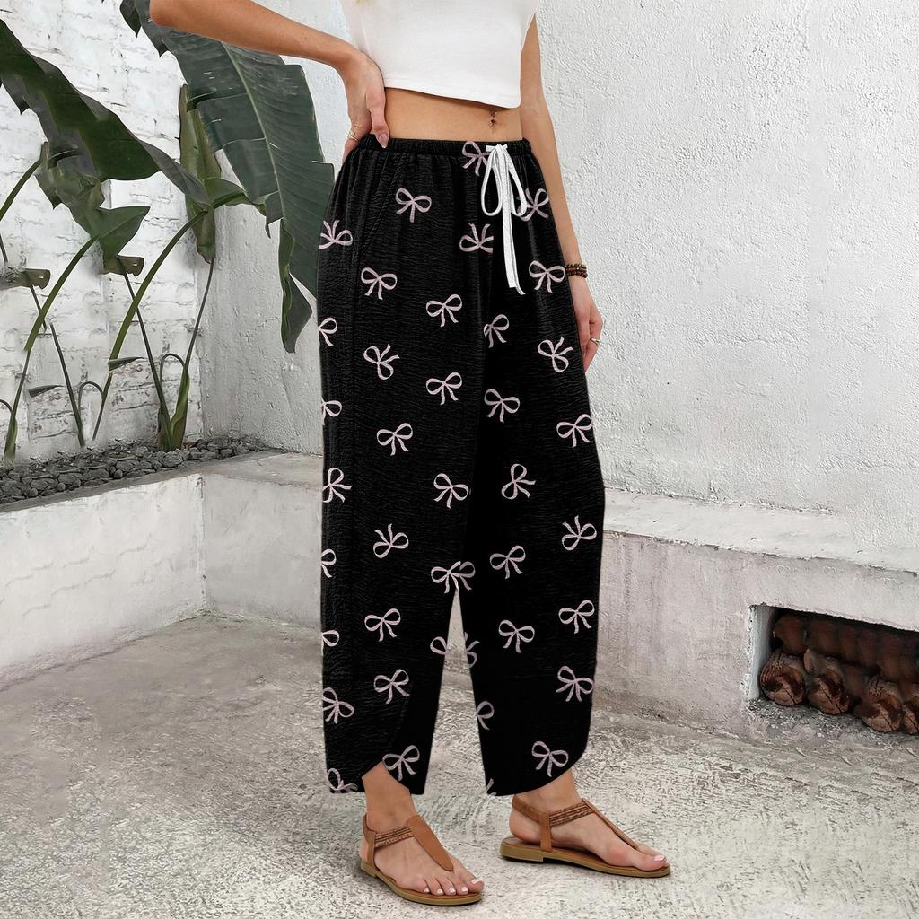 Dames Broek met Trekkoord en Wijde Pijpen met Print - Losse Pasvorm Rechte Pijp Casual Broek voor Dagelijks Gebruik