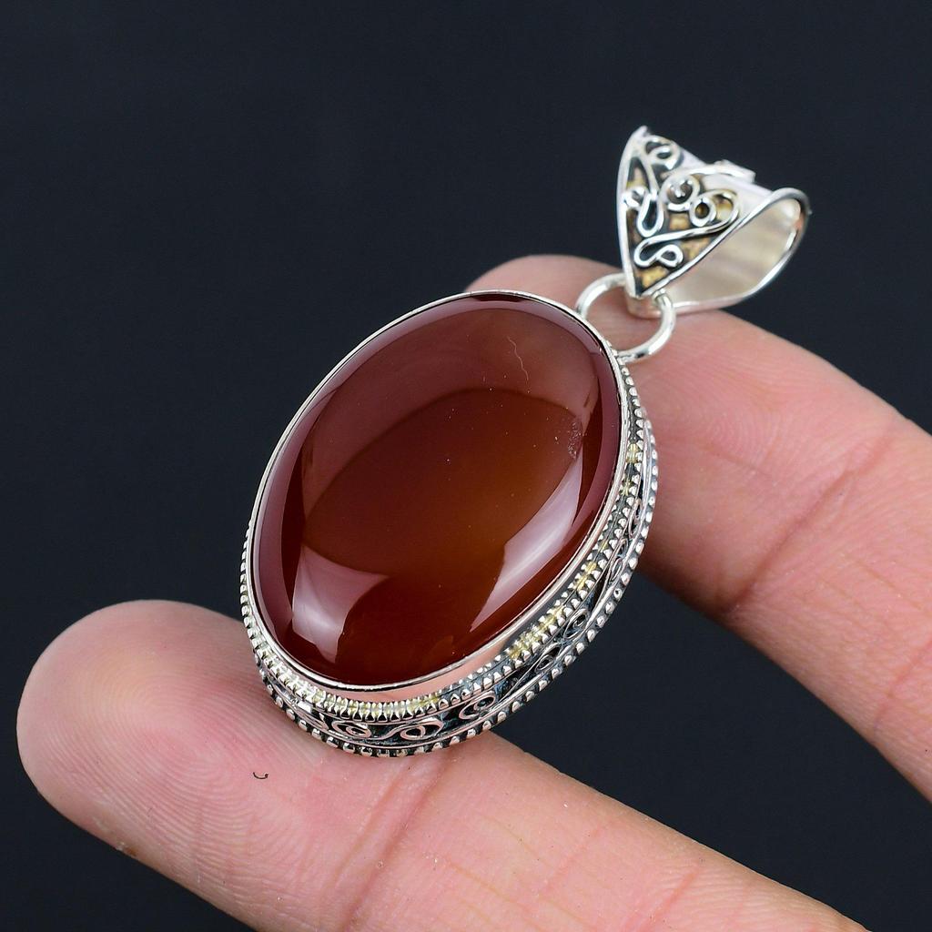 Döttrarnas Dag-erbjudande 925 Sterling Silver Oval Naturlig Karneol Jubileum Hantverkspendant