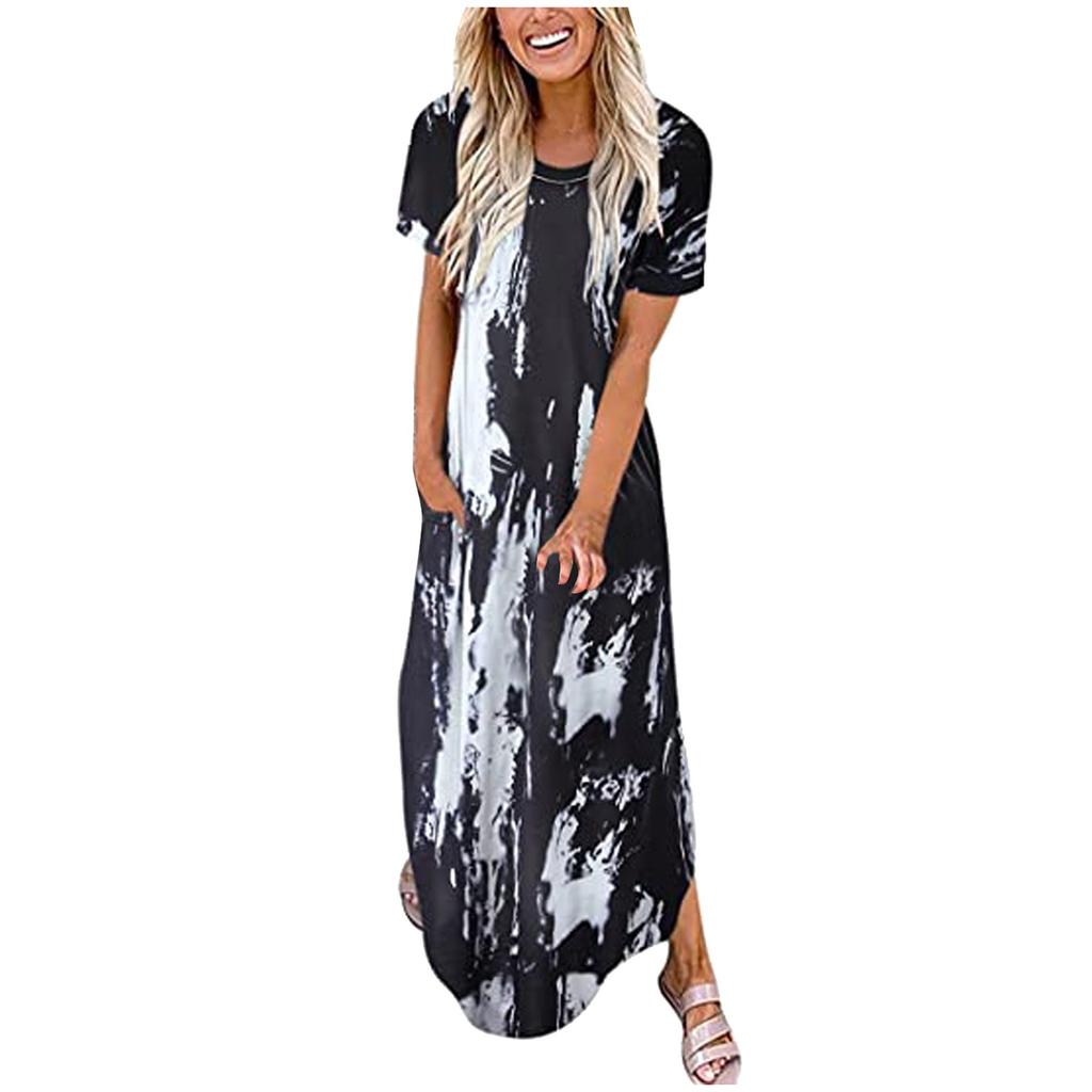 Women Casual Loose Solid Color Pocket Long Dress Sleeveless Split Maxi Dresses