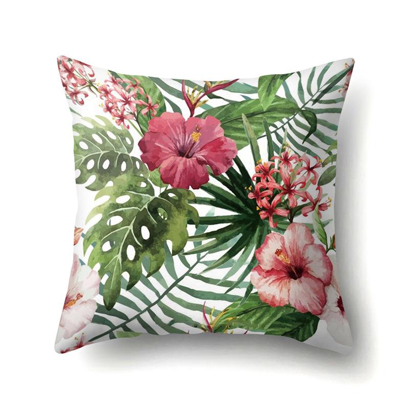 Polyester Pillowcase Nordic Ins Style Plant Flower Print Peach Leather Velvet Pillowcase Car Waist Cushion Cover
