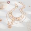 3pcs Bohemian Shell Starfish Pendant Necklace Ocean Series Multi-layered Alloy Pearl Clavicle Chain Necklaces for Women Summer Fashion Jewelry