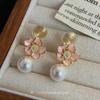 Cherry blossom powder flower small fresh ear clips without ear piercings small French pearl stud earrings sweet romantic mosquito coil disc earrings
