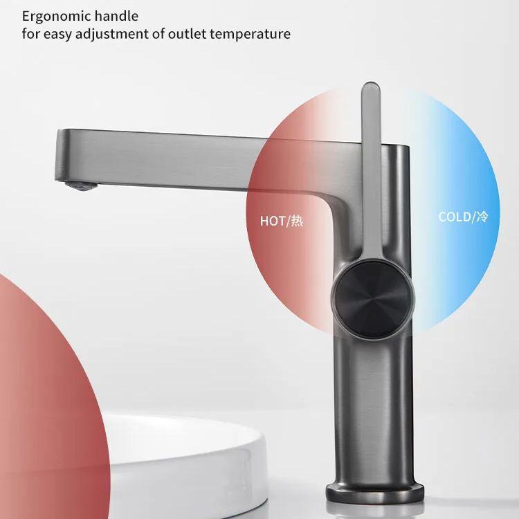 Brass Bathroom Basin Faucet Deck Installation Simple Single Handle Sink Hot And Cold Mixed Faucet Gray Bathroom Tap