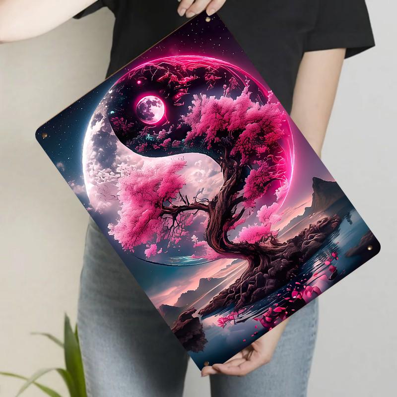 

Yin Yang Cherry Blossom Tree Metal Wall Art Chinese Zen Home Decor Living Room Study Hanging Decoration 20x30cm（7.8x11.8inch）